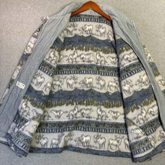 Vintage Fleece Jacket Talon Zip Moose Wolf Forest Print Outdoors Cabin XL 90s - Picture 5 of 7